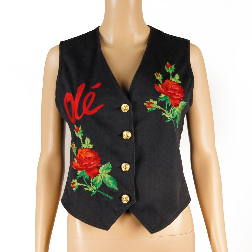Vintage Alberta Ferretti Jeans Philosophy Spanish Rose Floral Embroidered Vest